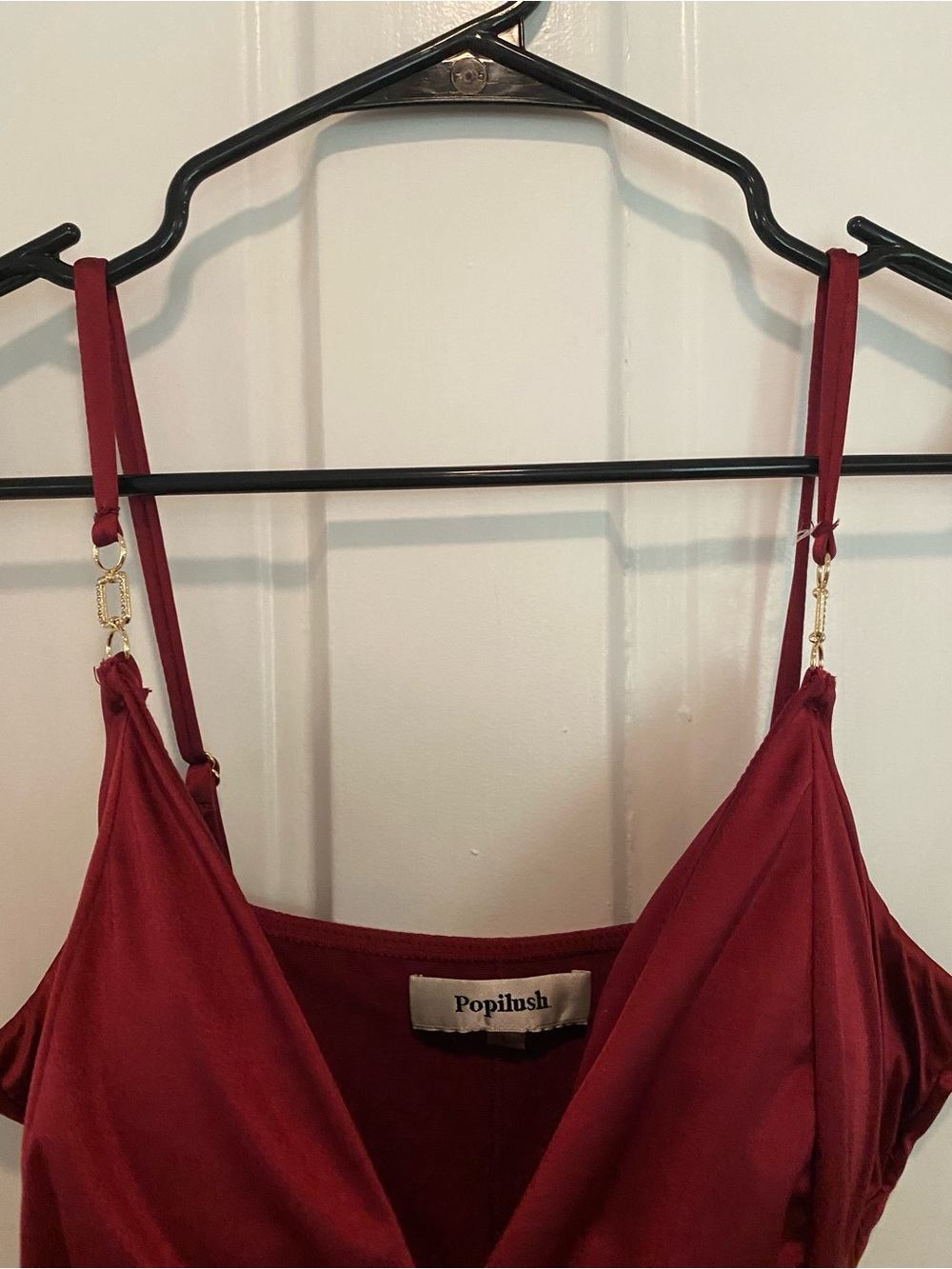 Women’s Burgundy Maxi Slip Dress with Side Slit - Picture 8 of 9